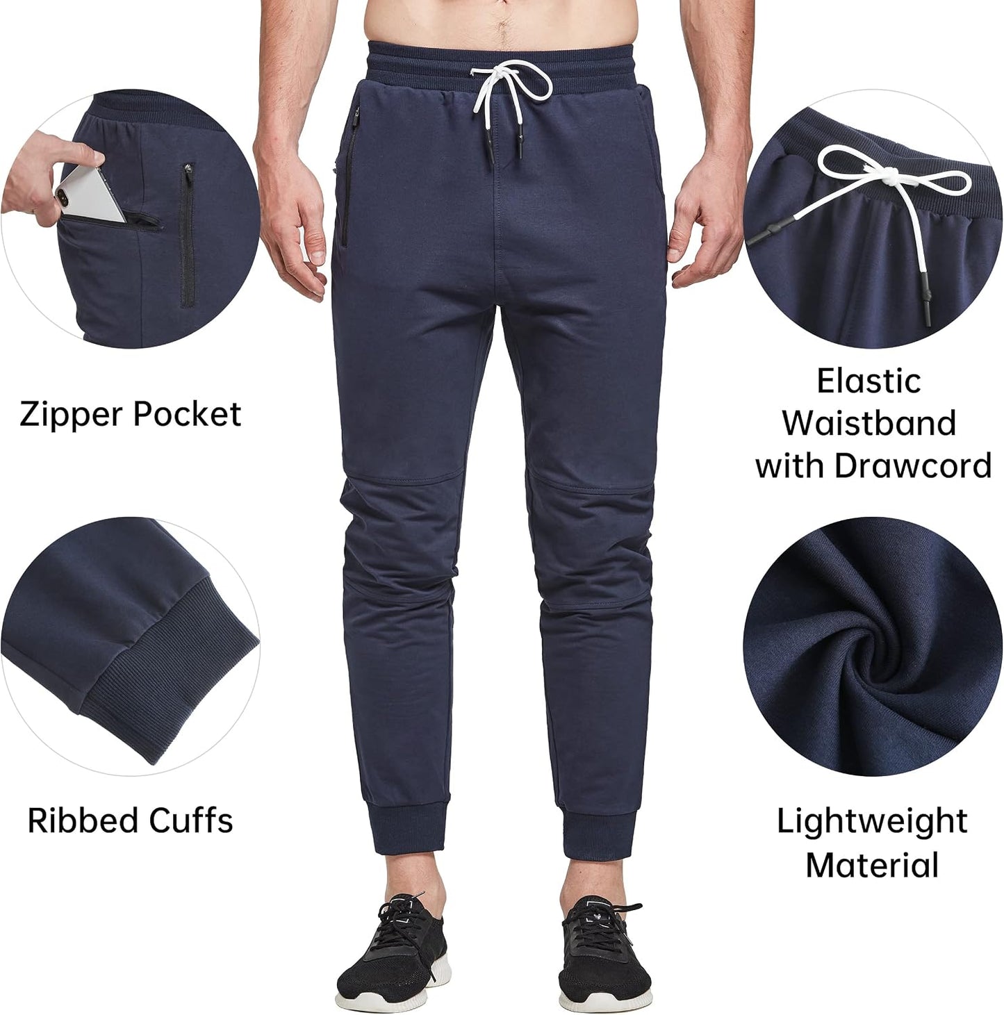 Men'S Jogger Sweatpants Tapered Workout Pants Slim Fit Mens Gym Jogger Pants with Zipper Pockets