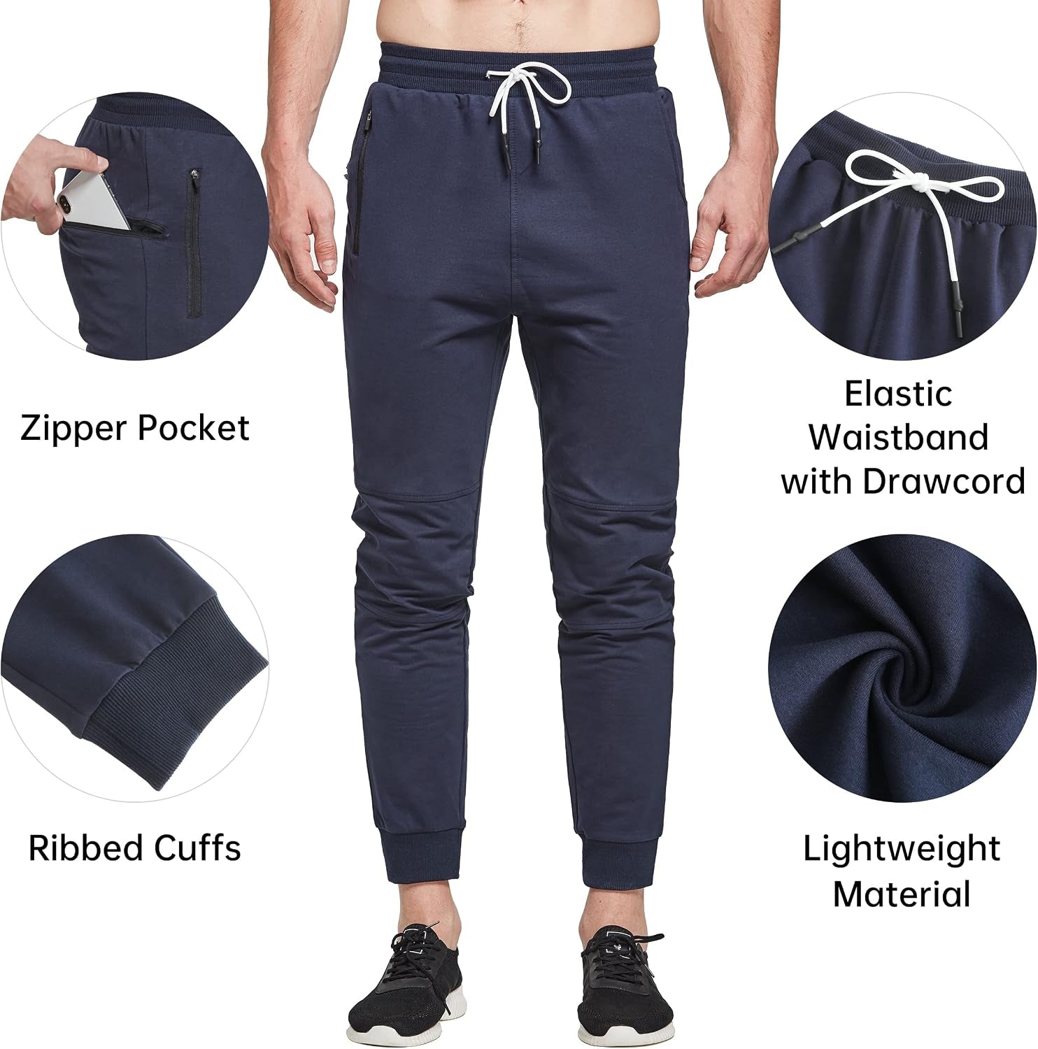 Men'S Jogger Sweatpants Tapered Workout Pants Slim Fit Mens Gym Jogger Pants with Zipper Pockets