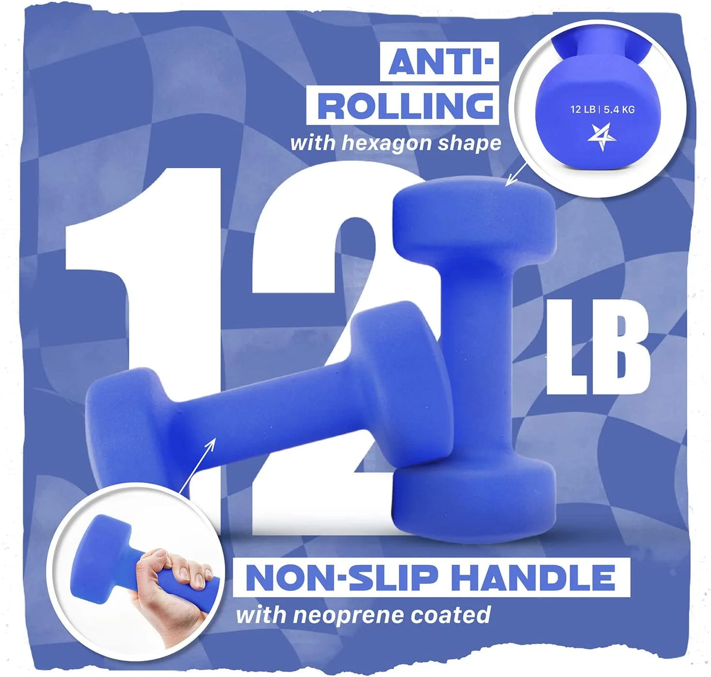 Neoprene Coated Dumbbells Hand Weight Sets of 2, Arm Weights for Women - Multiple Weight Options with 15 Colors - Vivid Dark Blue 12LBS