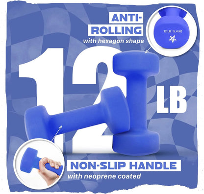 Neoprene Coated Dumbbells Hand Weight Sets of 2, Arm Weights for Women - Multiple Weight Options with 15 Colors - Vivid Dark Blue 12LBS