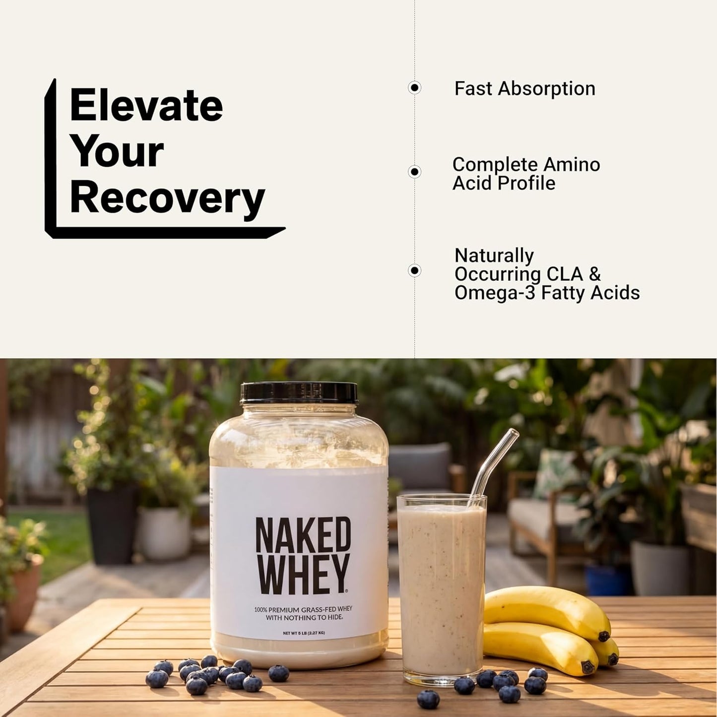 Whey 5LB 100% Grass Fed Unflavored Whey Protein Powder - Only 1 Ingredient, NSF Certified, Undenatured, Gluten Free, Soy Free, Promote Muscle Growth and Recovery - 76 Servings