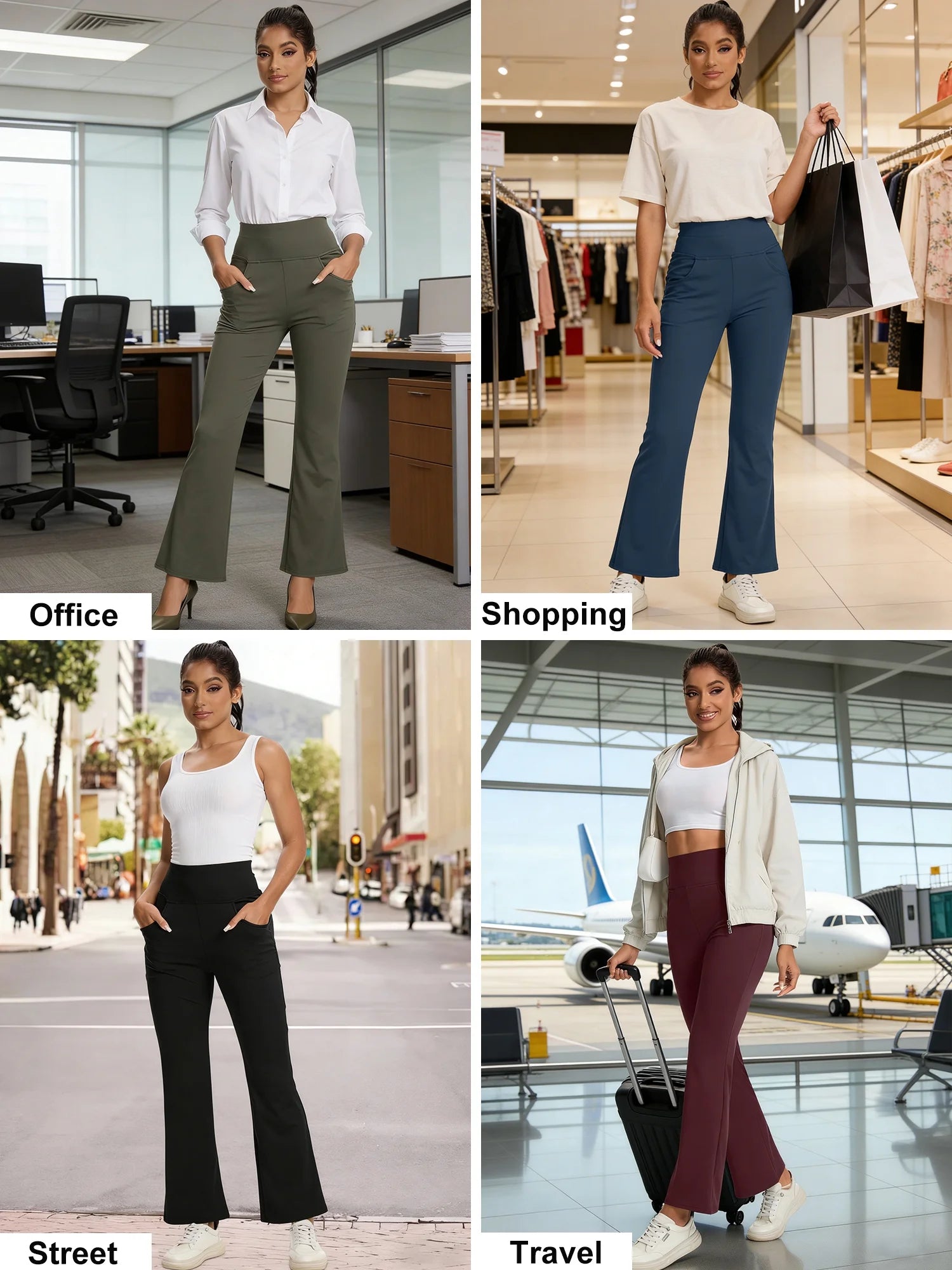 Women Flare Yoga Pants Workout Leggings Ankle Length Pockets Bootcut Bottoms High Waist Activewear L