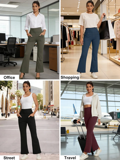 Women Flare Yoga Pants Workout Leggings Ankle Length Pockets Bootcut Bottoms High Waist Activewear L