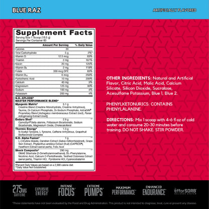 N.O. Xplode Pre-Workout Supplement with Creatine, Beta-Alanine, and Energy, Blue Raz, 60 Servings
