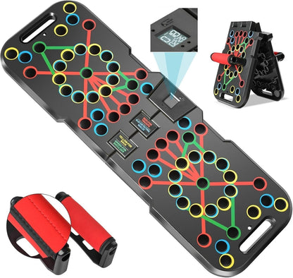 Push up Board 60 in 1 with Smart Counter, Foldable Portable Home Gym System with Resistance Bands & Handles, Strength Training Equipment for Men & Women, Full Body Workout Kit