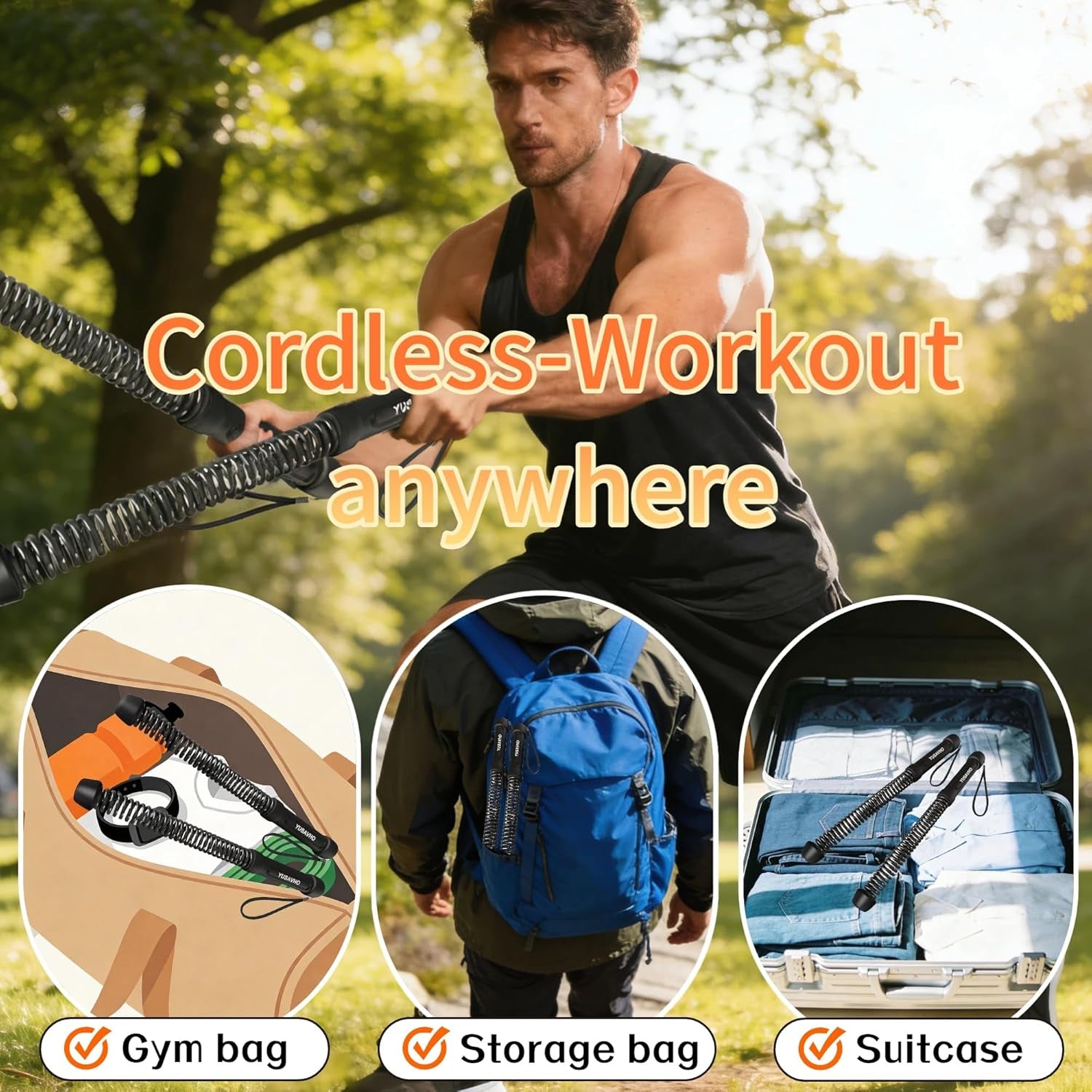Ropeless Battle Ropes for Home Gym-Portable Cordless Training Rope Fitness Equipment for Men&Women,Weighted Workout Gear for Upper Body Cardio,Low-Impact Exercise Ropes for Small Spaces (Black)