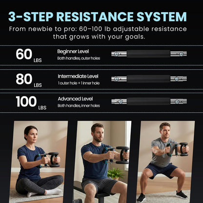 Arm Twister Trainer & Chest Expander for Men and Women, Adjustable Power Twister Bar with Dual Spring Resistance (60–100 Lb), Upper Body Strength Equipment for for Home Gym Workouts