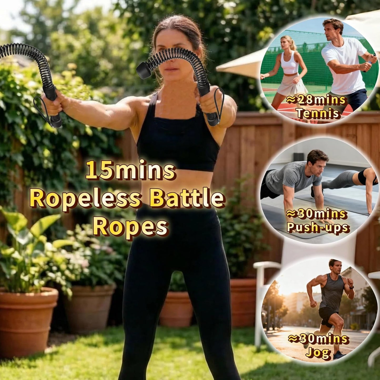 Ropeless Battle Ropes for Home Gym-Portable Cordless Training Rope Fitness Equipment for Men&Women,Weighted Workout Gear for Upper Body Cardio,Low-Impact Exercise Ropes for Small Spaces (Black)