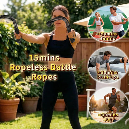 Ropeless Battle Ropes for Home Gym-Portable Cordless Training Rope Fitness Equipment for Men&Women,Weighted Workout Gear for Upper Body Cardio,Low-Impact Exercise Ropes for Small Spaces (Black)