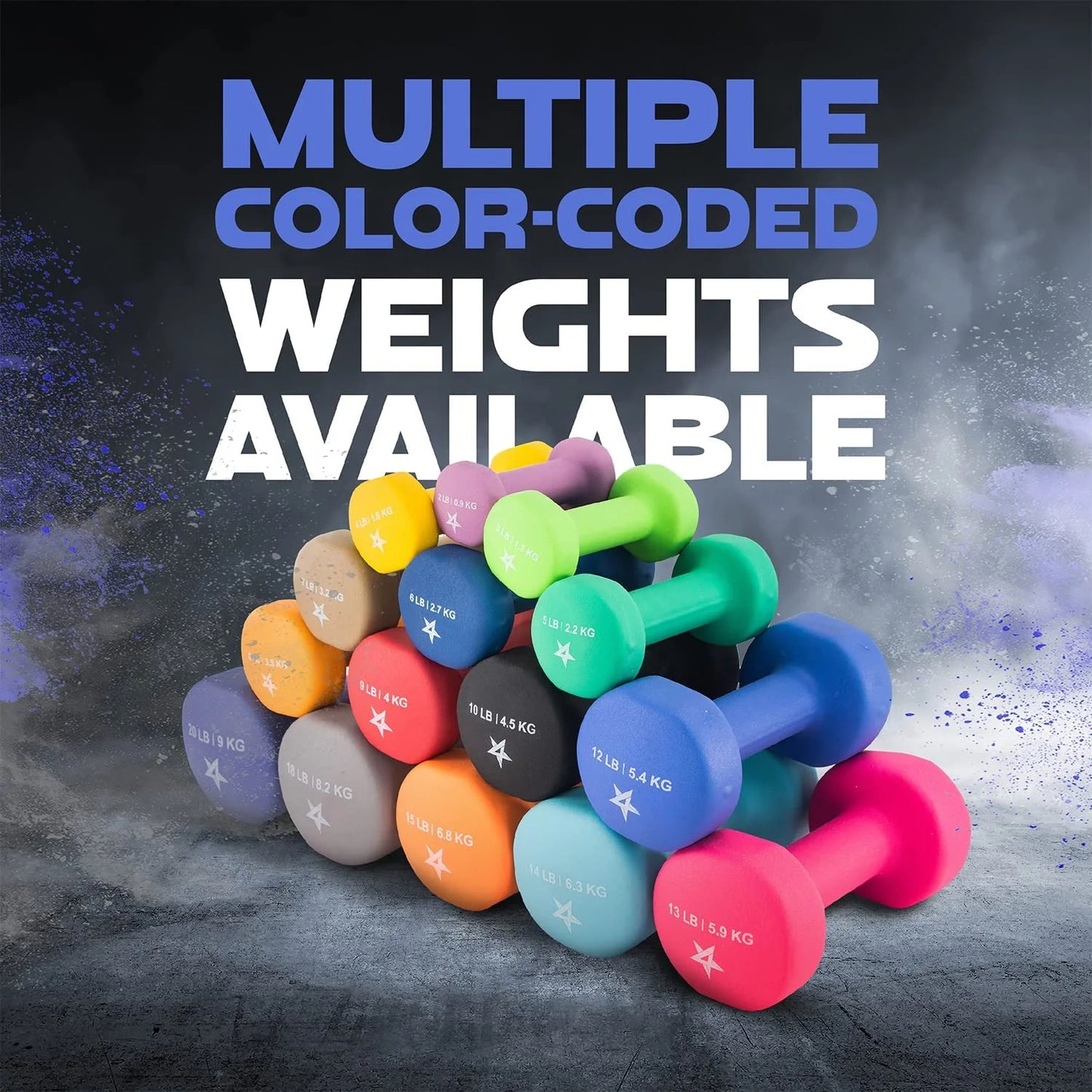Neoprene Coated Dumbbells Hand Weight Sets of 2, Arm Weights for Women - Multiple Weight Options with 15 Colors - Vivid Dark Blue 12LBS