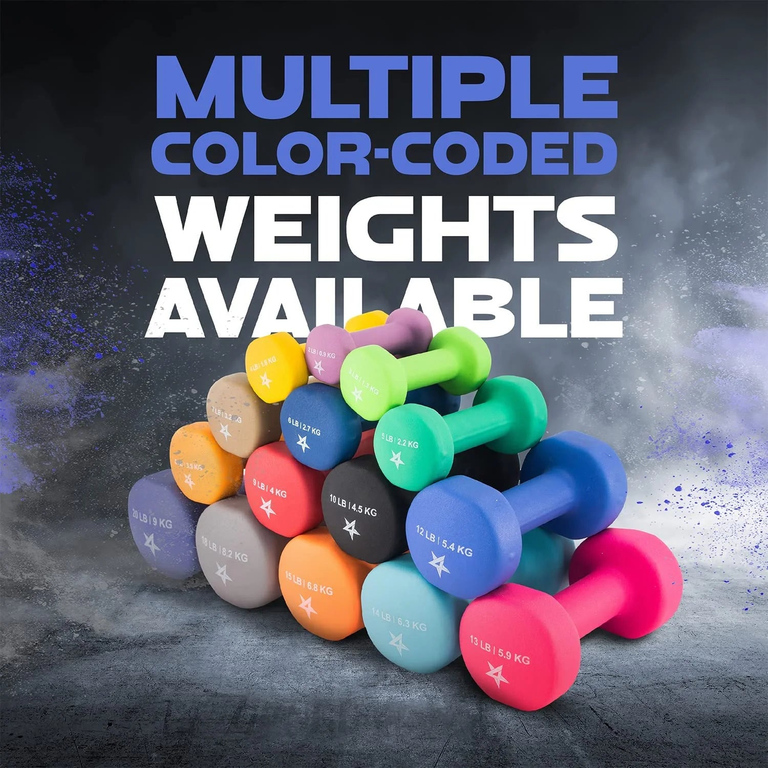 Neoprene Coated Dumbbells Hand Weight Sets of 2, Arm Weights for Women - Multiple Weight Options with 15 Colors - Vivid Dark Blue 12LBS