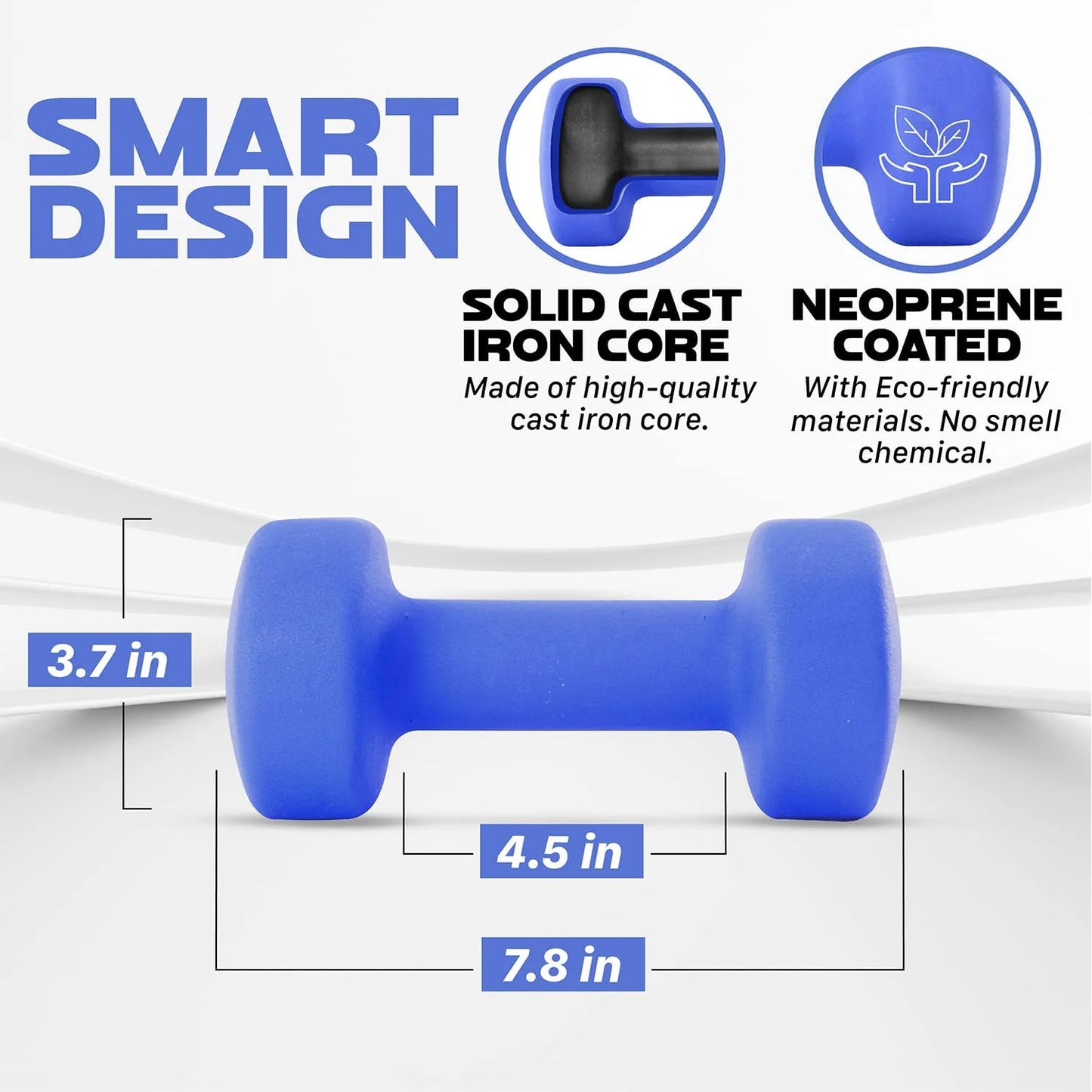 Neoprene Coated Dumbbells Hand Weight Sets of 2, Arm Weights for Women - Multiple Weight Options with 15 Colors - Vivid Dark Blue 12LBS