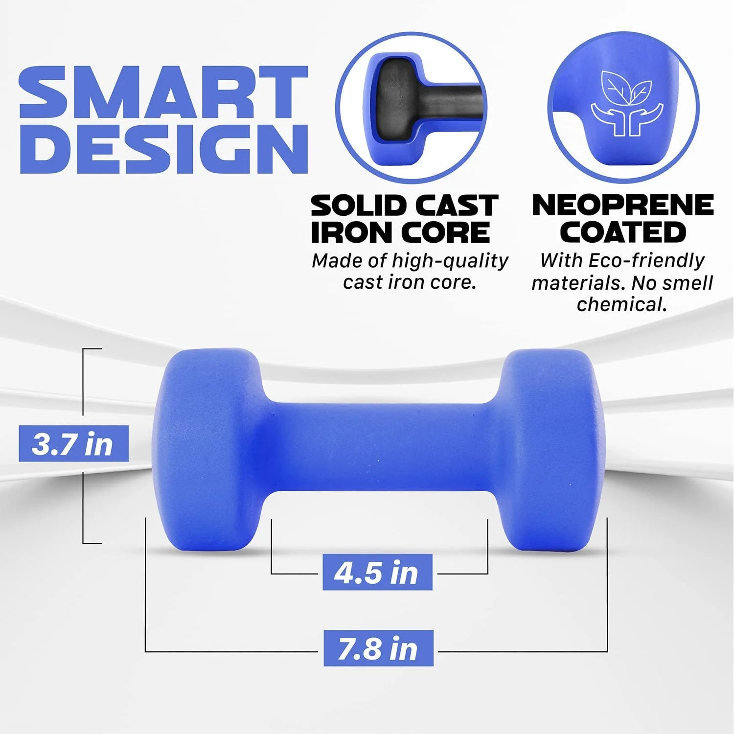 Neoprene Coated Dumbbells Hand Weight Sets of 2, Arm Weights for Women - Multiple Weight Options with 15 Colors - Vivid Dark Blue 12LBS