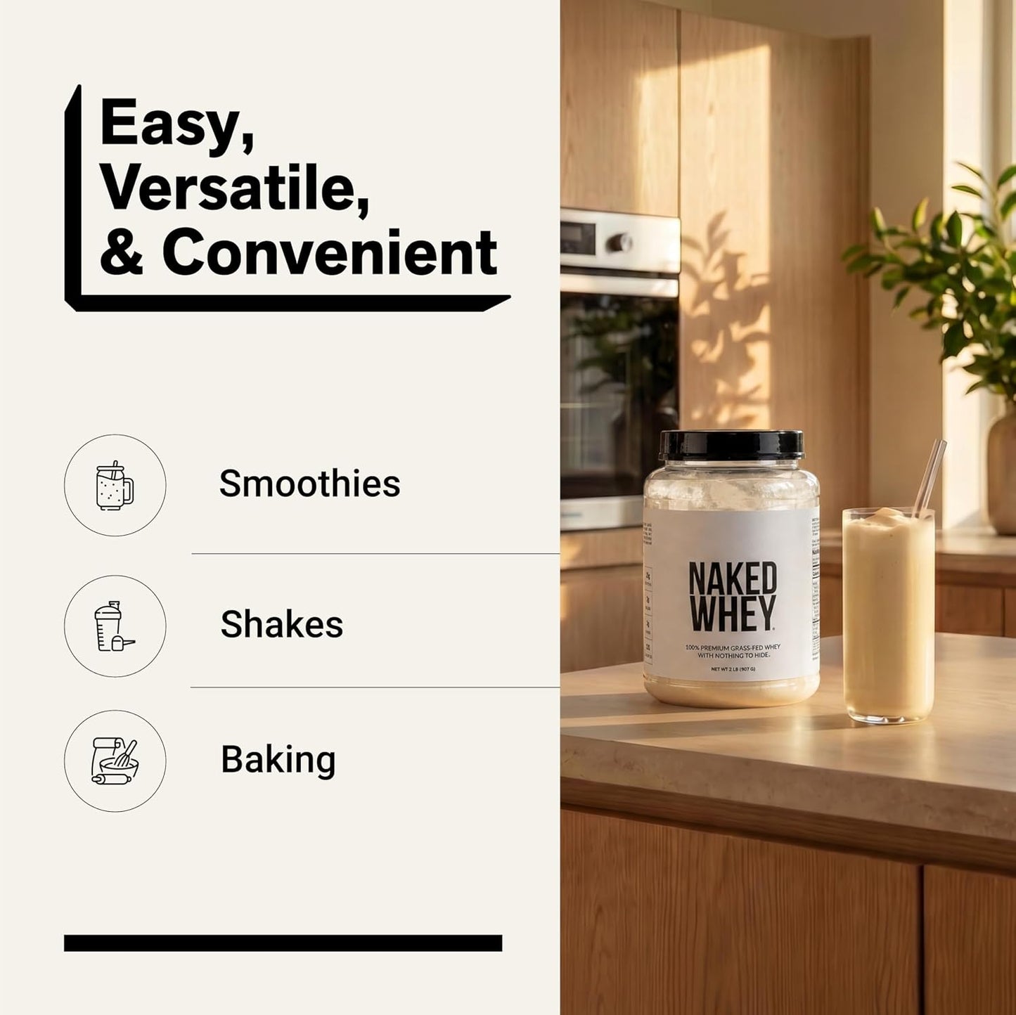 Whey 2LB 100% Grass Fed Whey Protein Powder - Only 1 Ingredient, Unflavored Whey Protein, NSF Certified, Undenatured, Gluten Free, Soy Free, No Gmos, No Preservatives